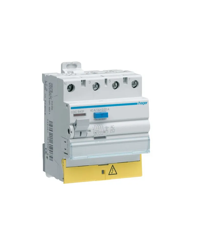 CDC840F Hager Interrupteur différentiel triphasé + neutre 40A 30mA type AC à bornes décalées