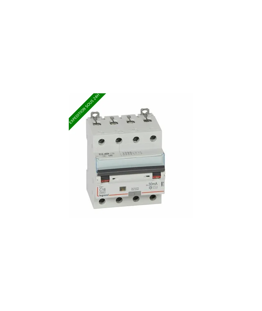 Disjoncteur différentiel monobloc DX³6000 10kA arrivée haute et départ bas à vis 4P 400V~ - 16A - typeAC 30mA
